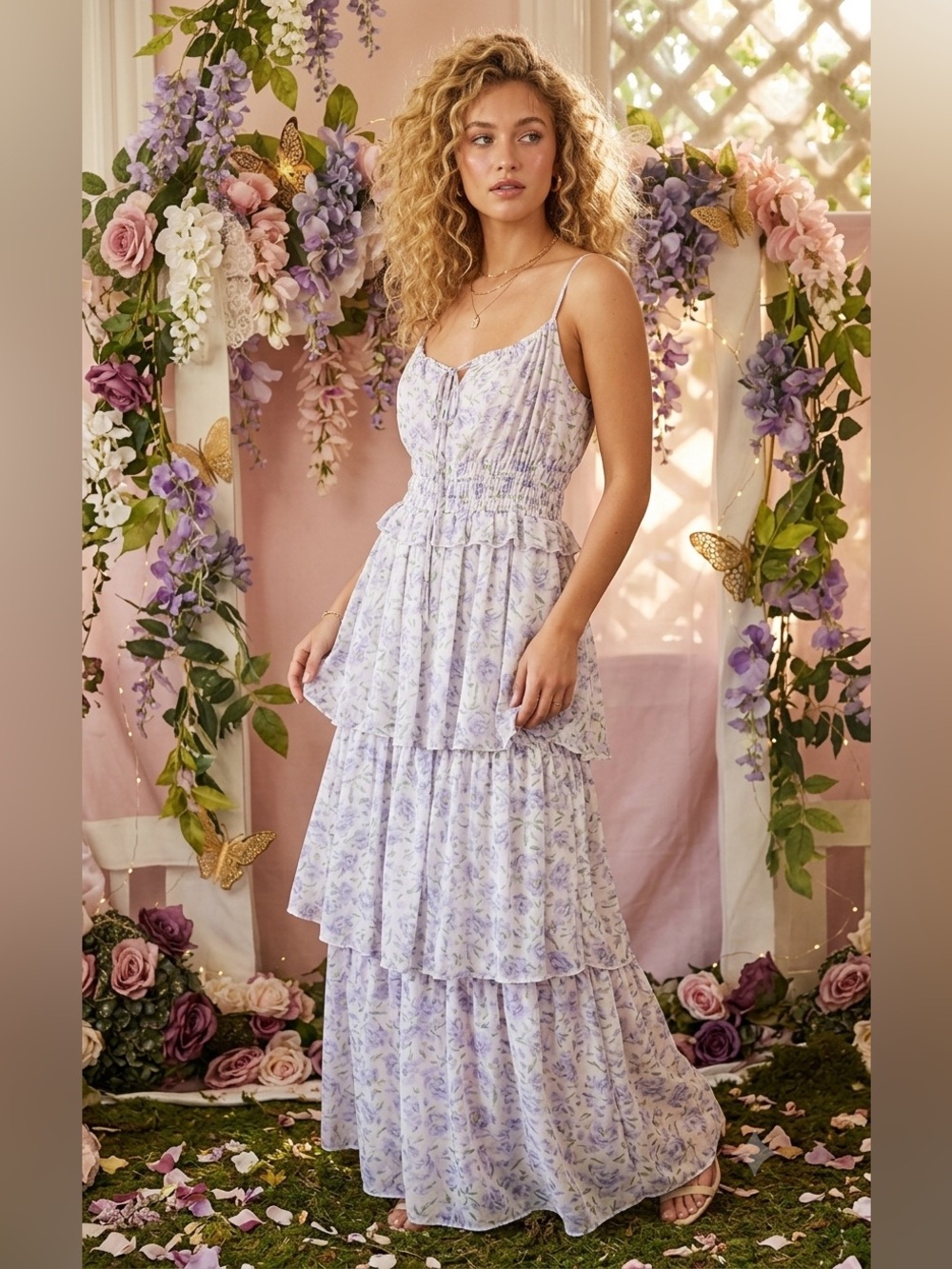 Storia Floral Lavender Tiered Maxi Dress, NWT, Size Small